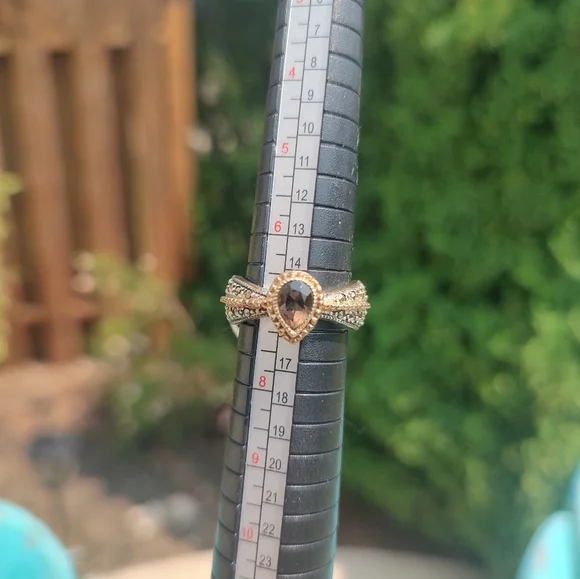 Judith Jack Ring Marcasite Silver Gold with Gem Size 7 - Picture 3 of 16